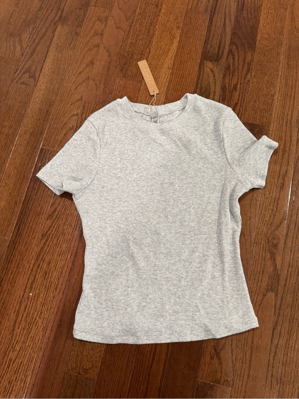 SKIMS Short Sleeve Ribbed Tee in Light Gray - Picture 2 of 10